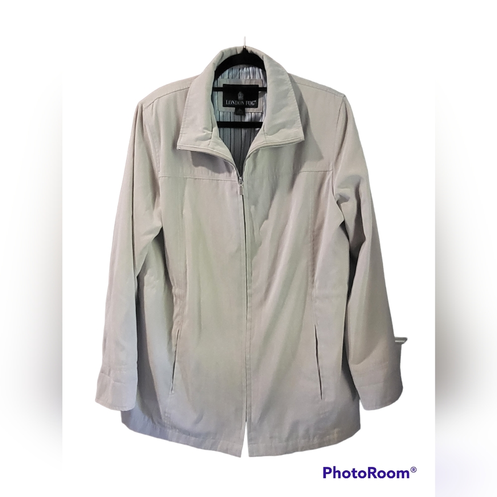 London Fog Lined Microfiber Sueded Zip-Front Raincoat Large L